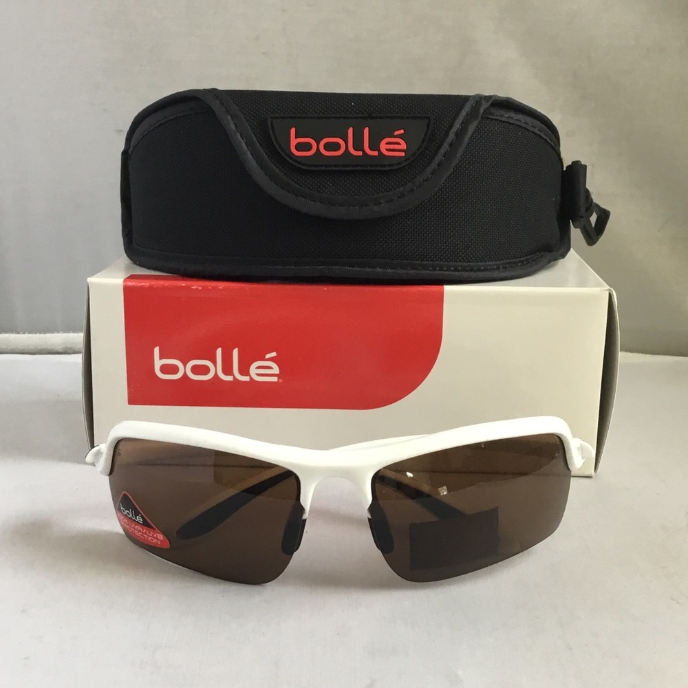 bolle White Frame Brown Lens Sports Sunglasses with Black Case